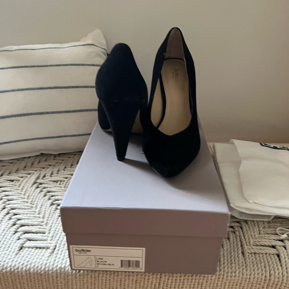 Botkier Lina Cone Heel Pump, Black Suede, Pointy Toe.  size 7